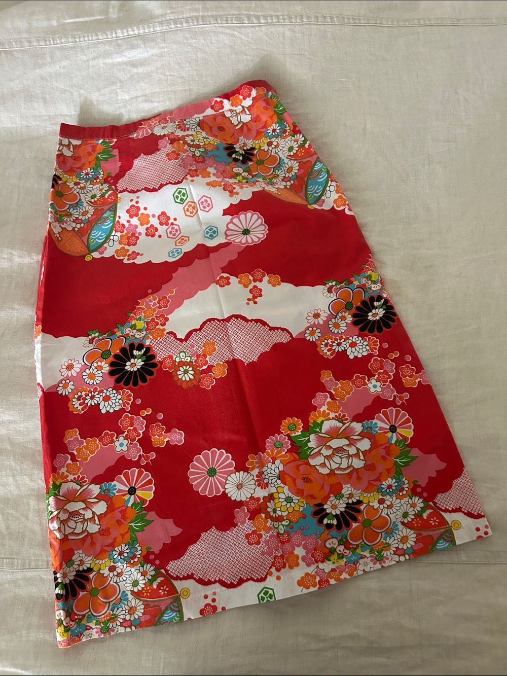 Chipie Japanese Floral Print A-Line Skirt Lined Red Pink Size 55